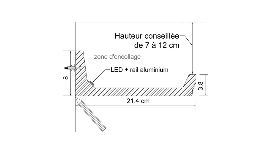 schema corniche lumineuse a eclairage indirect D104 a fixer au mur