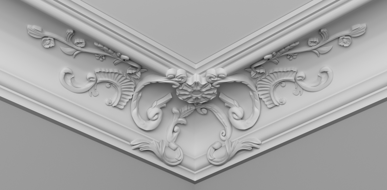 Voici un nouveau cartouche d'angle de corniche a coller au plafond en staff