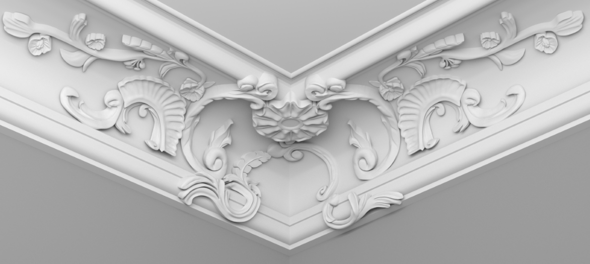 Cartouche d'angle de corniche au plafond