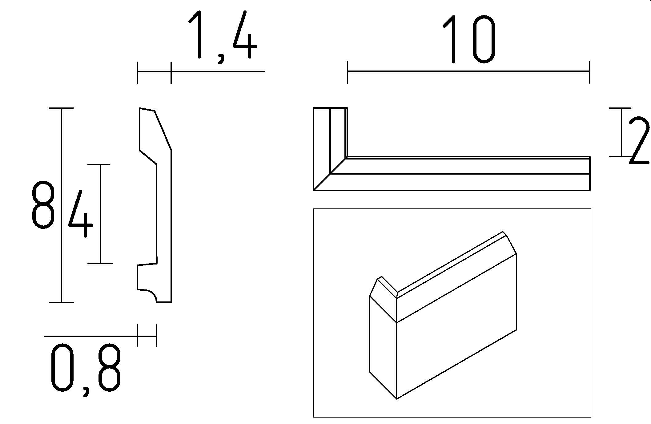 Schema angle de plinthe passe cable en staff 8 cm de hauteur