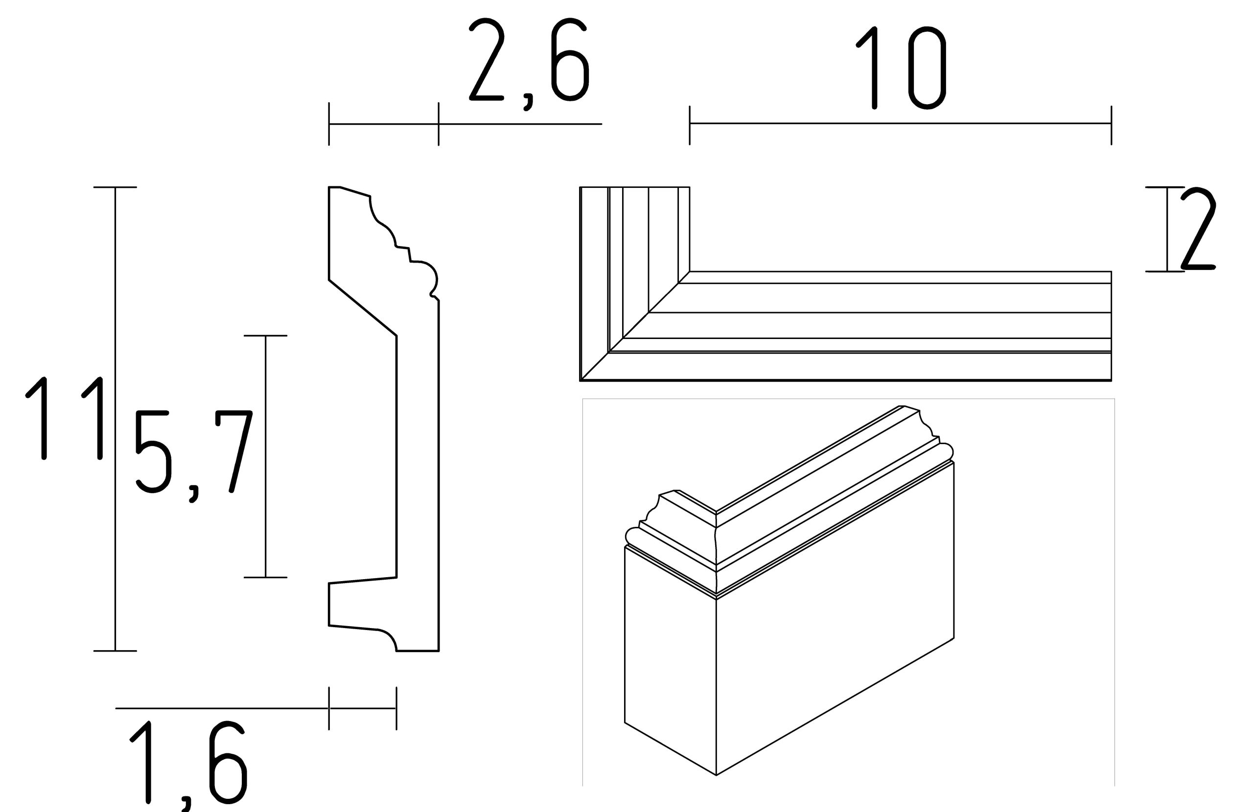 Schema angle de plinthe passe cable de hauteur 11 cm en staff