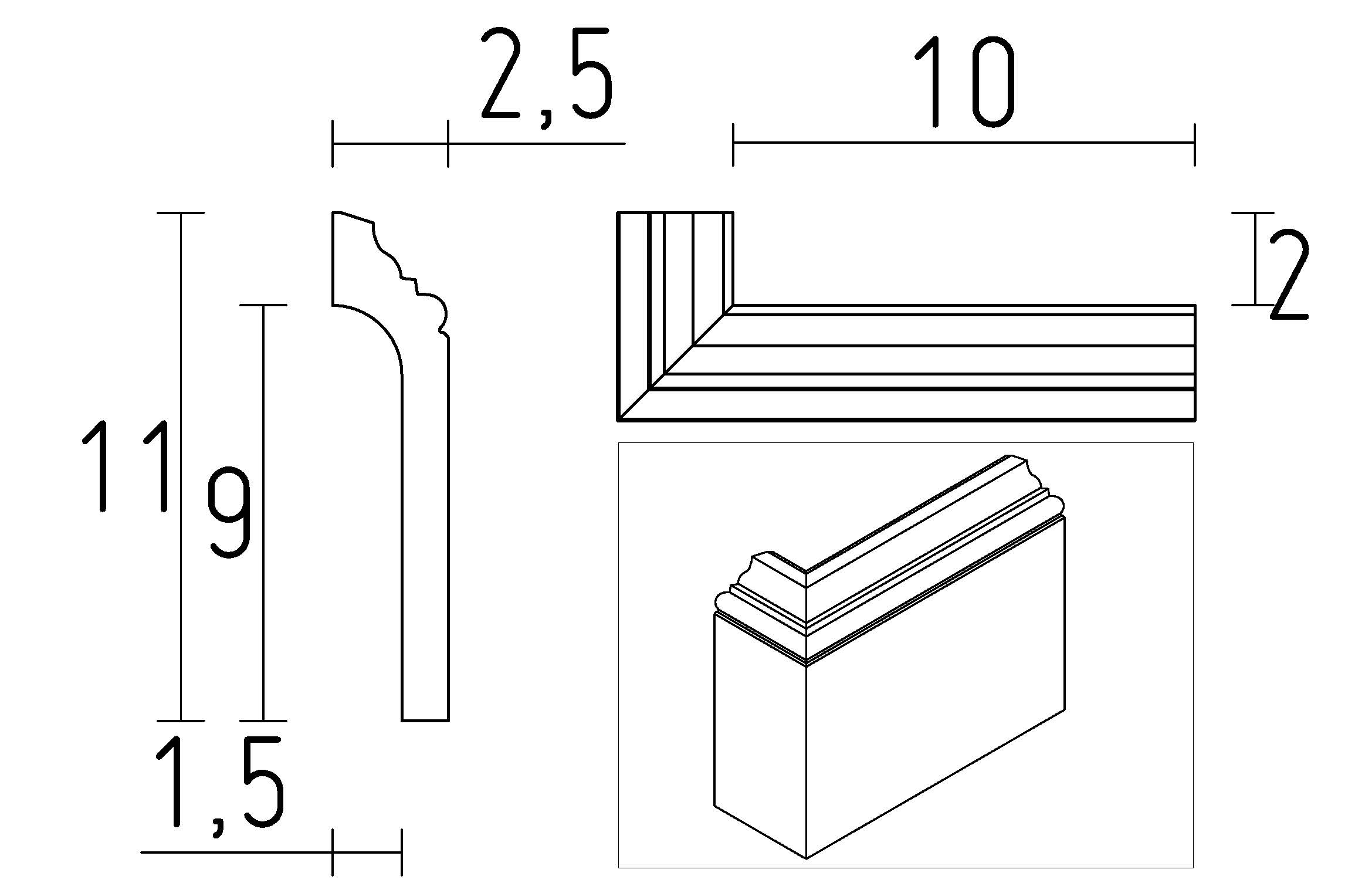 angle sortant de surplinthe de 11 cm de hauteur en staff a coller