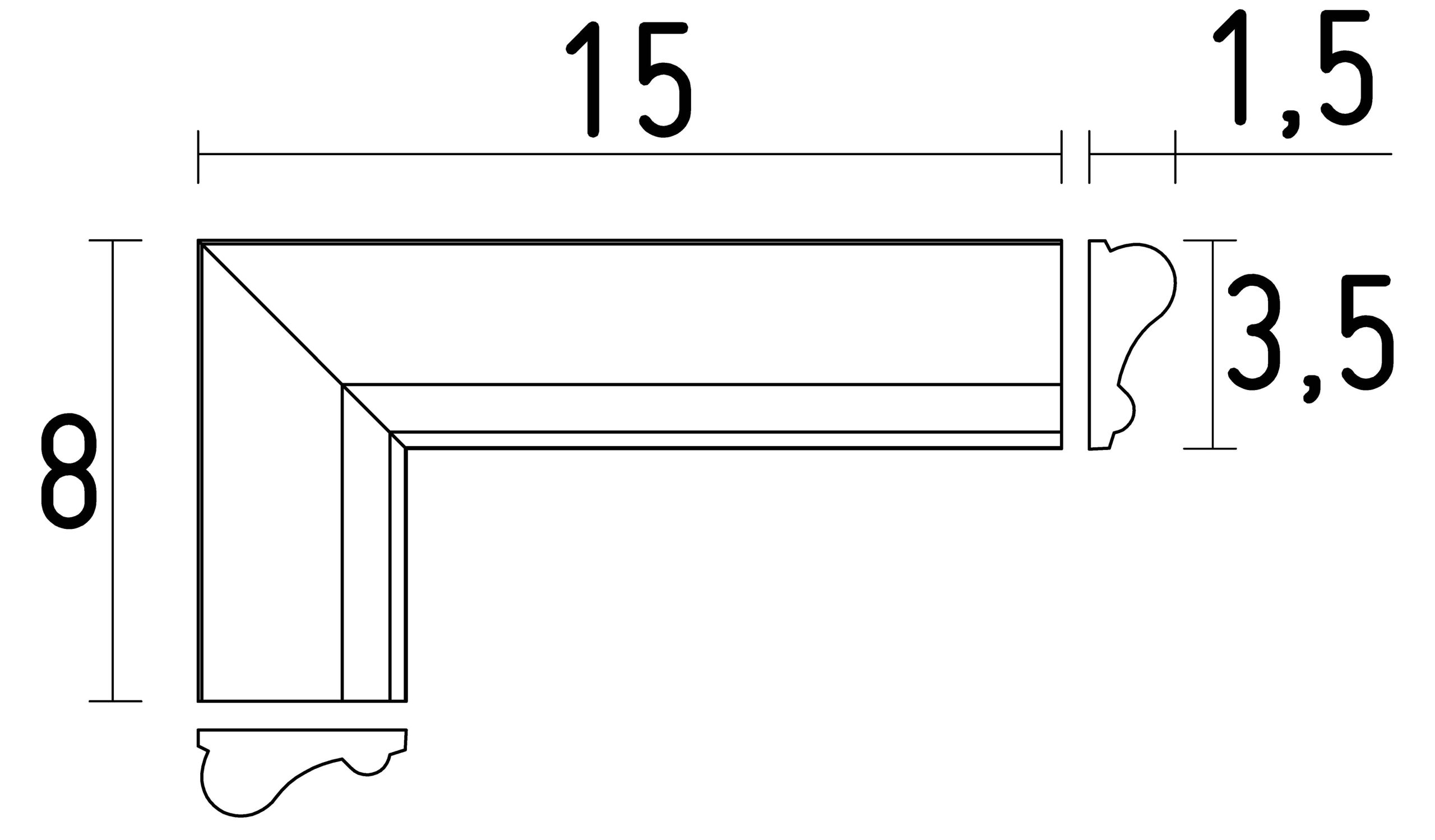 Schema angle de moulure 1107E à coller sur le plafond ou le mur.