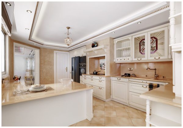 Corniche D629 colee au plafond ambiance ornementee