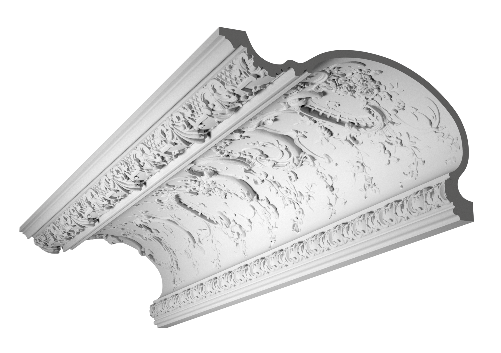 Corniche ornementée en staff pour vos intérieur. Assure une jonction parfaite entre le mur et le plafond