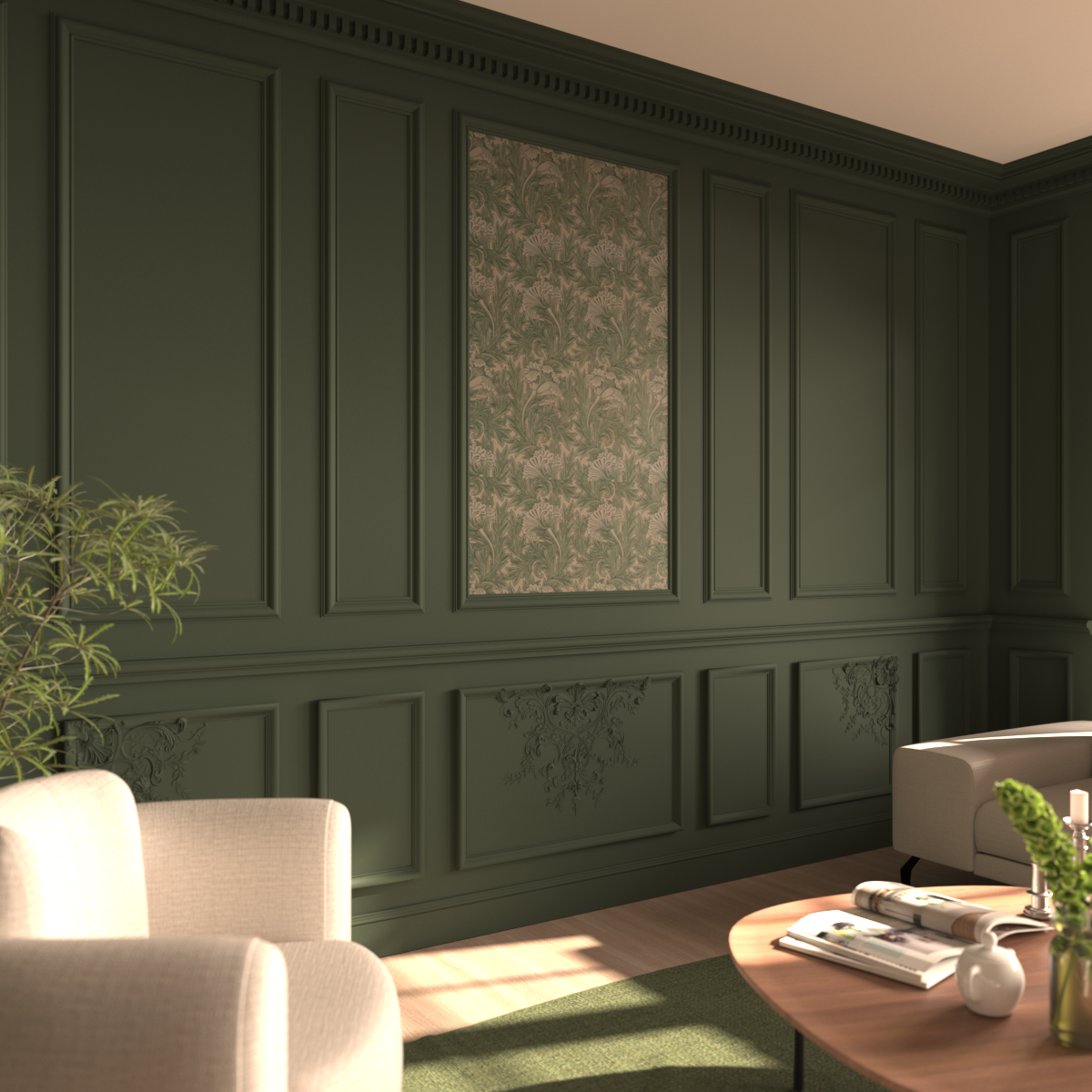 Lambris ornementé en staff collection Promenade aux Tuileries de chez Staff Décor